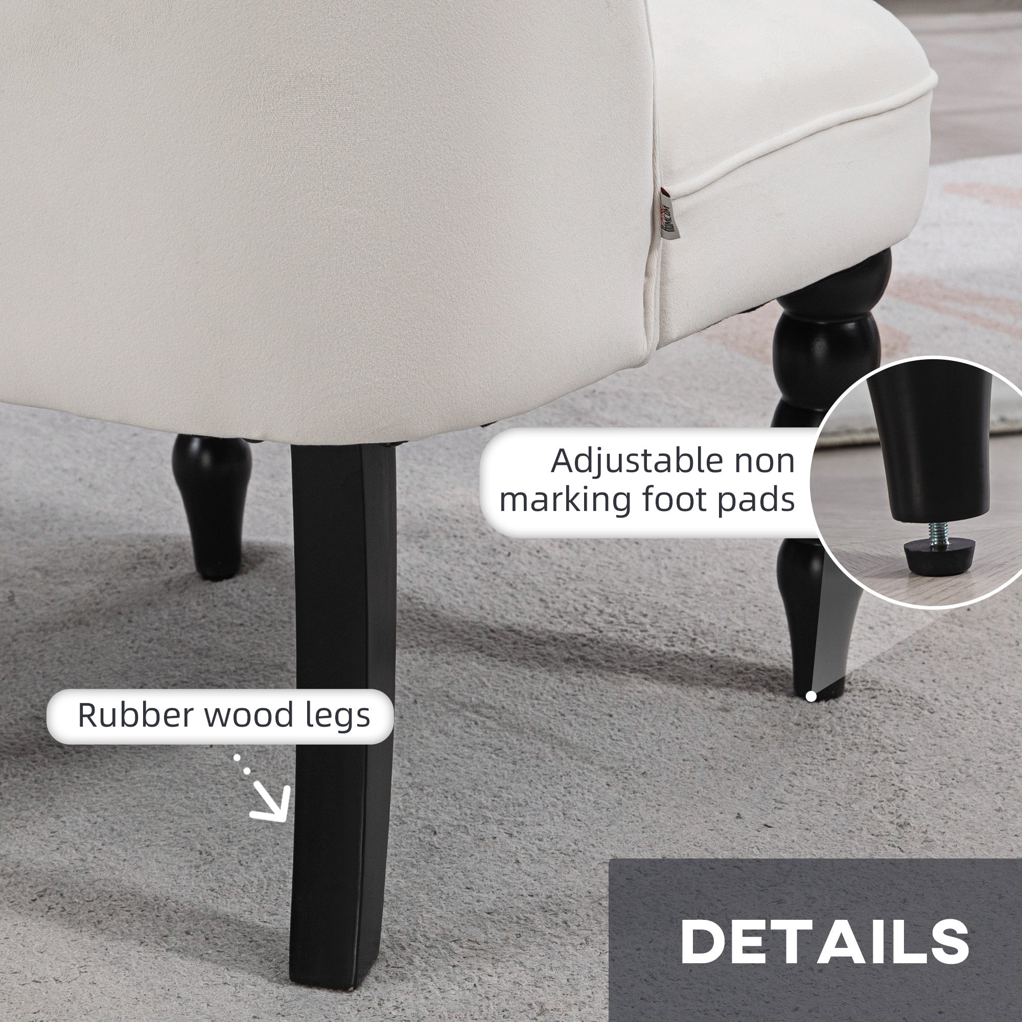 HOMCOM Accent Armchair, Vintage Lounge Chair with Button Tufted Back, Turned Legs for Living Room, Dining Room, Cream White 