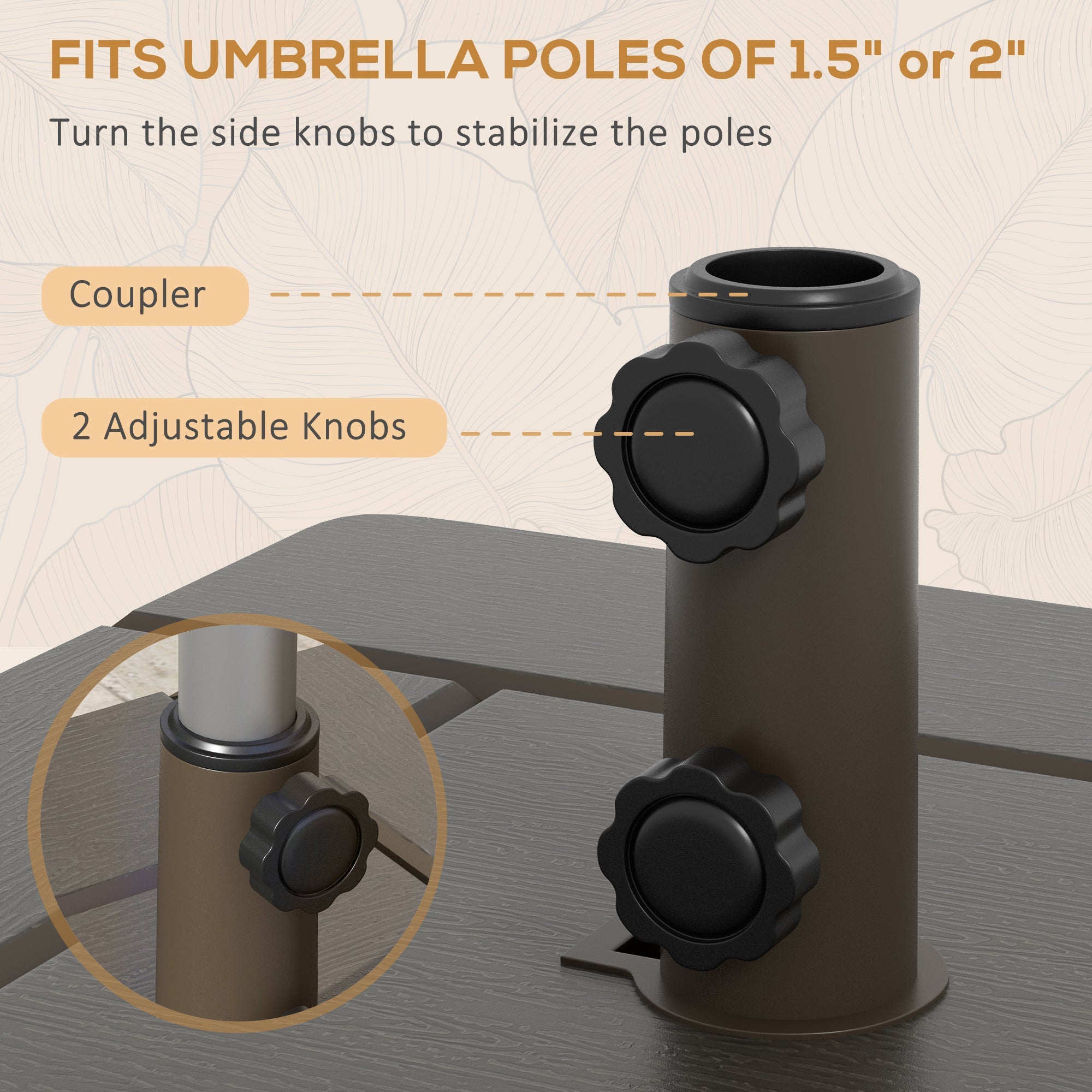Outsunny 3-in-1 Outdoor Umbrella Base with Wheels and Handles, End Table, Flower Box Planter with Hole, 176 lbs. Capacity, Brown 
