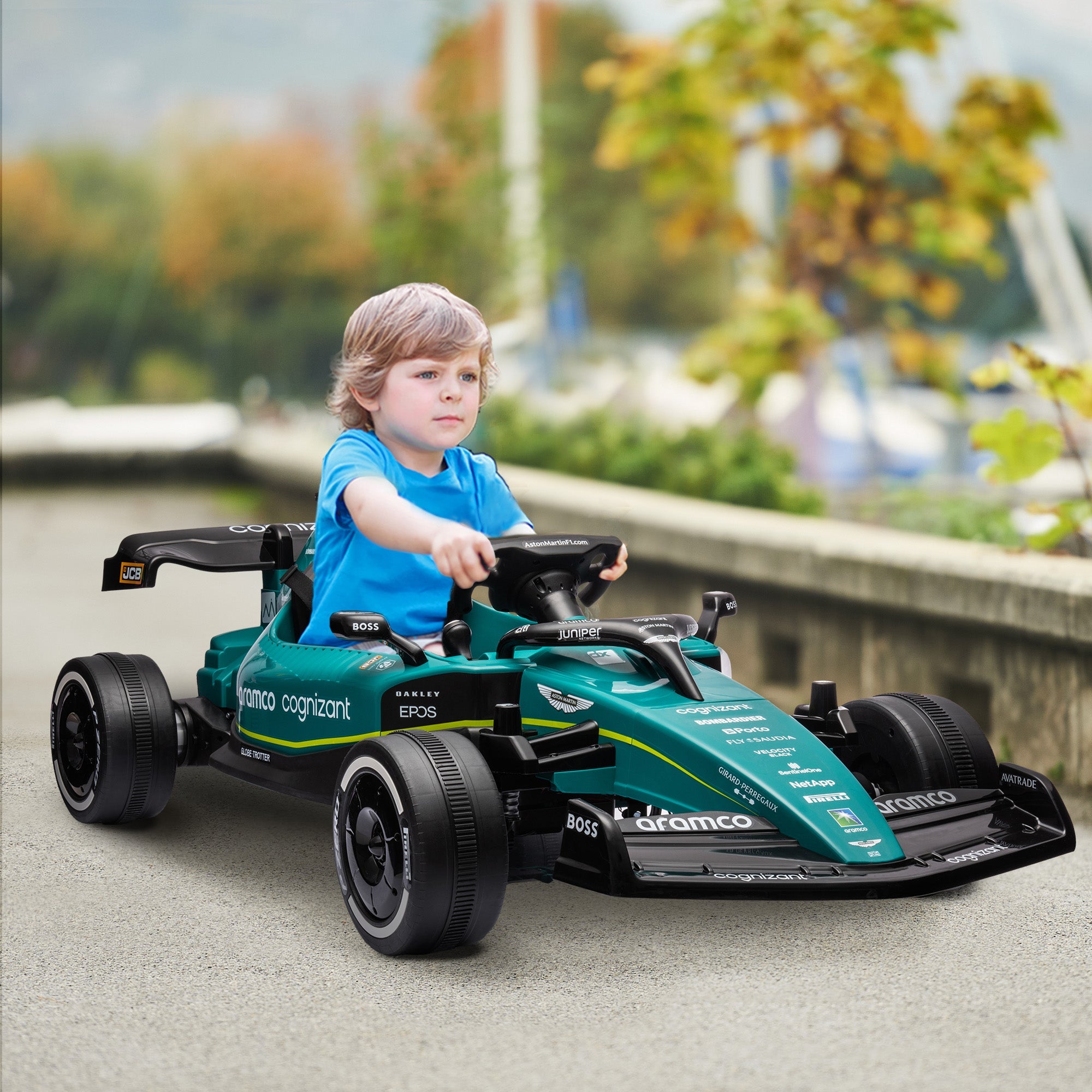 Qaba 12V Electric Go Kart, Kids Ride on Car with 4 Shock-Absorbing Wheels, Remote Control, Lights, Green 