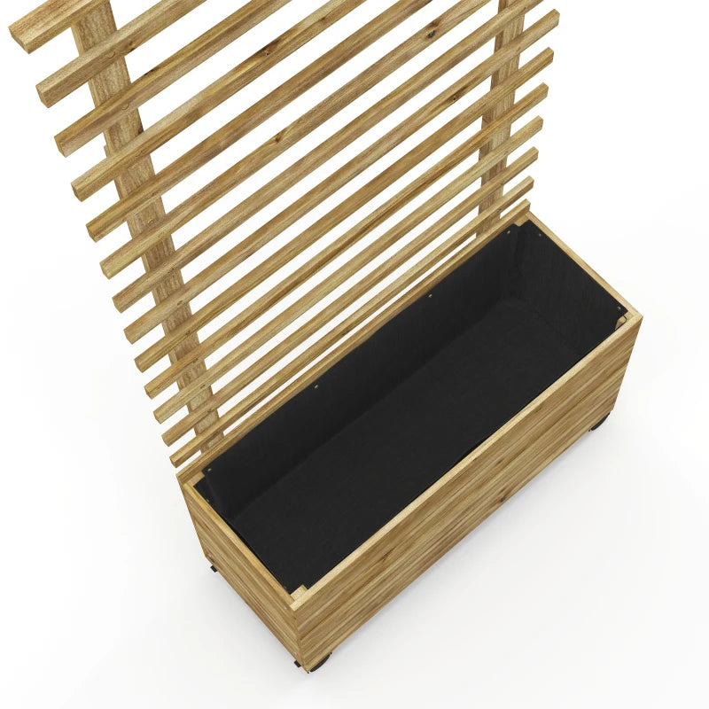 Wooden Planter with Trellis, Raised Garden Bed with 4 Wheels for Climbing Plants, 30" x 12" x 61", Nature Wood