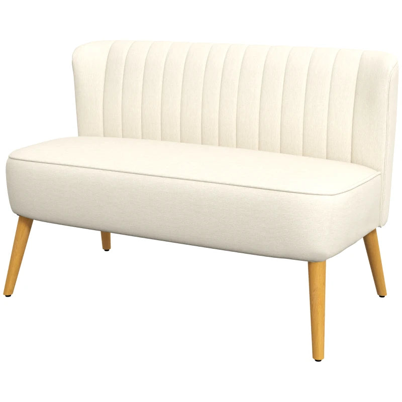 Modern 2 Seat Sofa for Bedroom, Upholstered Two Seater Couch with Rubber Wood Legs, Cream White