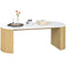 Coffee Table, Modern Marble-Effect Living Room Table with Round Corners and Thicken Legs, Natural Wood