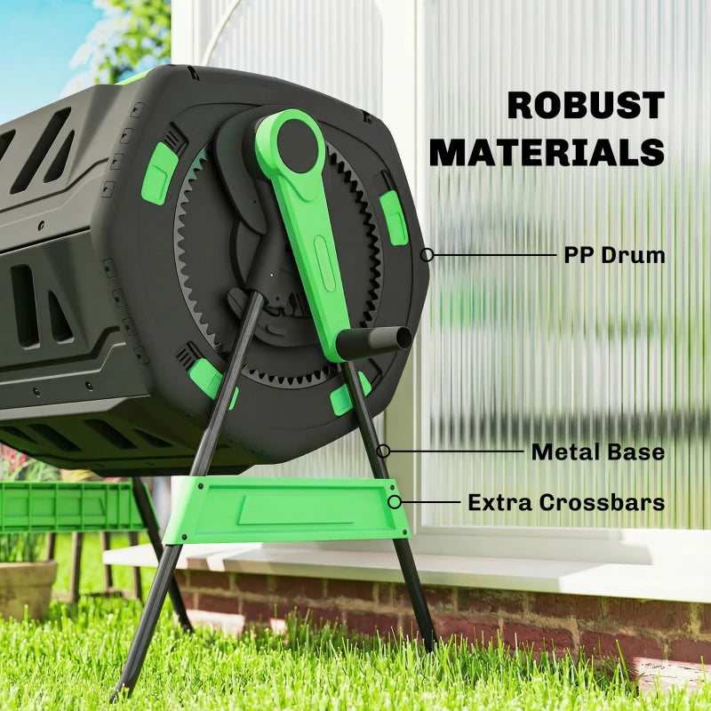 Compost Bin Outdoor, 53 Gal Dual Chamber Tumbling Composter with Adjustable Vents, BPA Free Tumbling Composter, Green