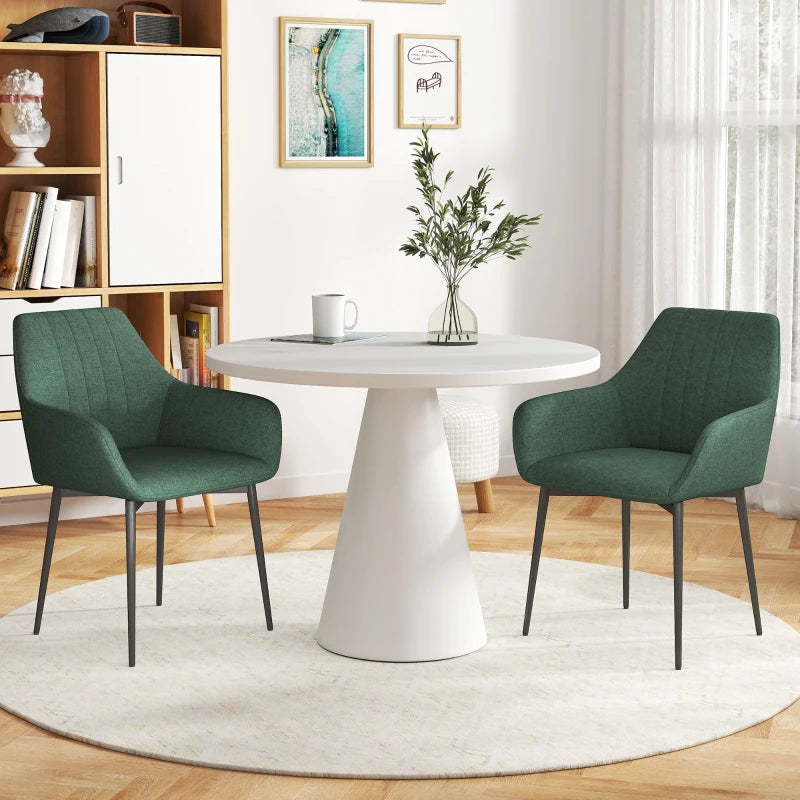 Dining Chairs Set of 2, Upholstered Linen Fabric Accent Chairs with Metal Legs, Dark Green