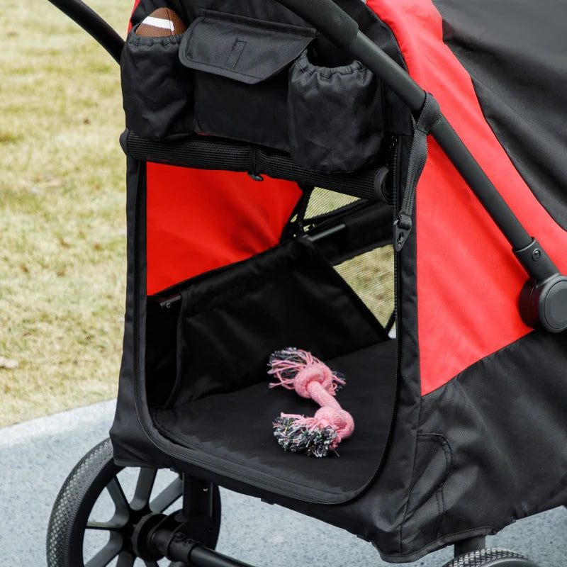 Foldable Pet Stroller for Large Dogs with Four Big Wheels, Shock-Absorbing Frame, Safety Leashes, Brakes, Black