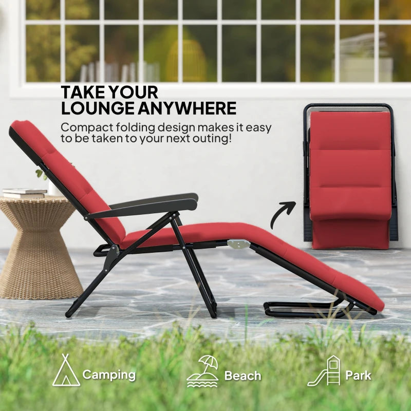 Foldable Lounge Chair, Reclining Patio Sun Lounger with 6-Position Adjustable Back, Wine Red