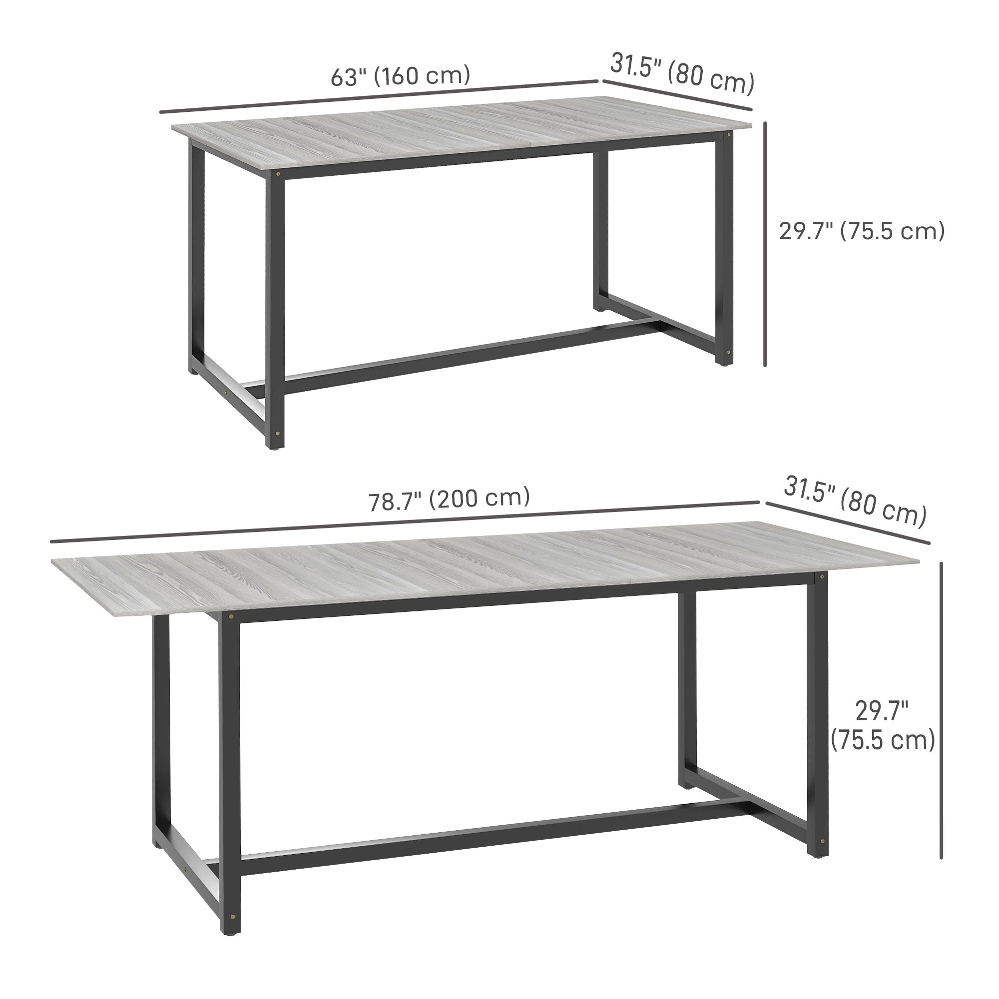 HOMCOM 63"-79" Collapsible Dining Table for 2-4, Foldable Kitchen Table with Steel Frame for Dining Room, Grey Wood Grain 