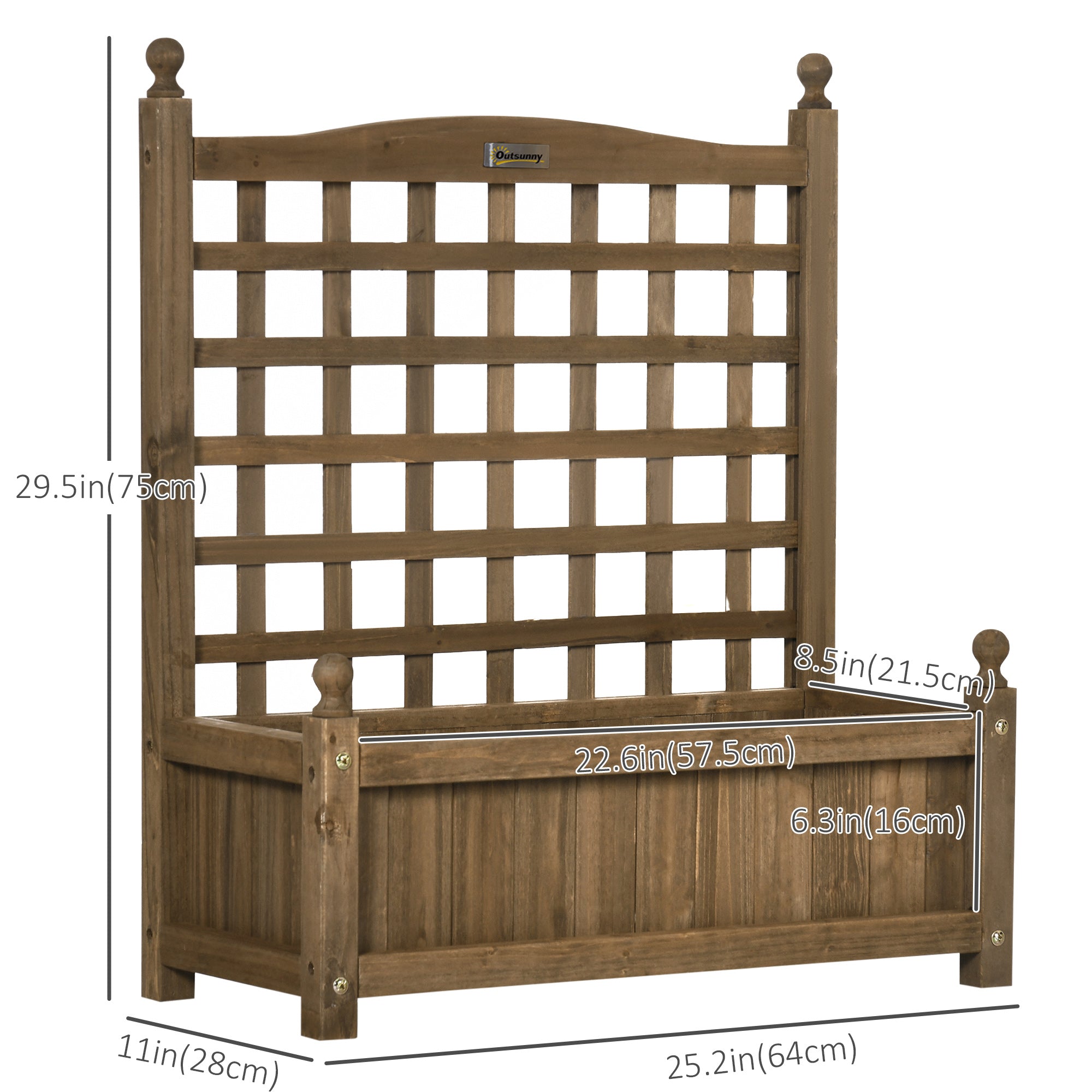 Outsunny Garden Planter with Trellis Wood Raised Bed for Climbing Plants Indoor Outdoor Coffee 