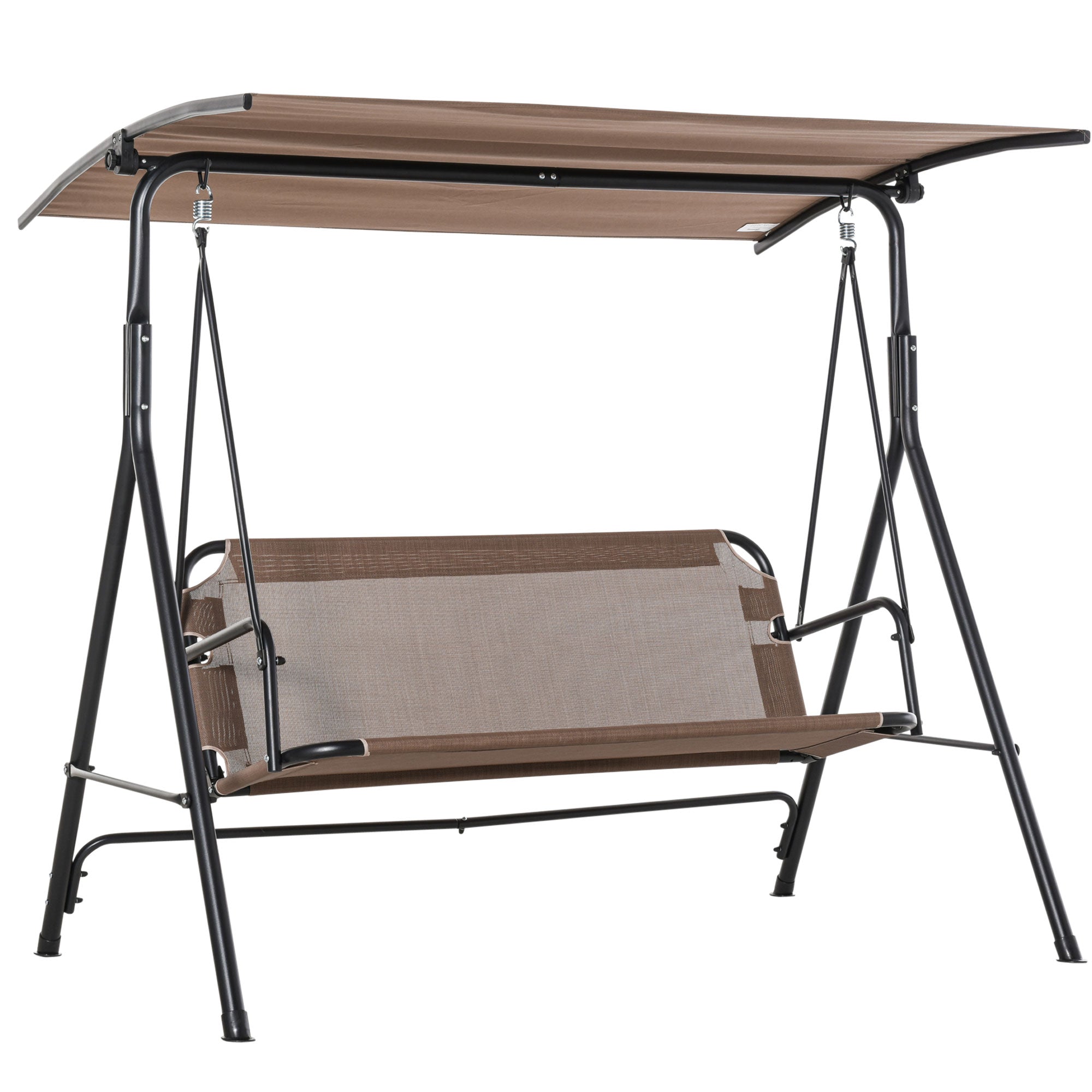 Outsunny 2 Person Porch Swing Chair Patio Bench Adjustable Canopy Breathable Seat Garden Poolside Brown 