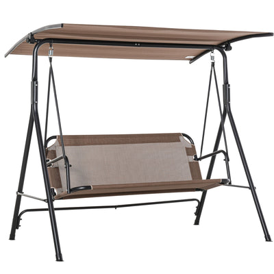 Outsunny 2 Person Porch Swing Chair Patio Bench Adjustable Canopy Breathable Seat Garden Poolside Brown 