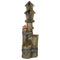 Outdoor Fountain, Garden Waterfall with Birdhouse, 3-Tier Tree Trunk Design, LED Lights for Porch, Deck, Yard, Brown