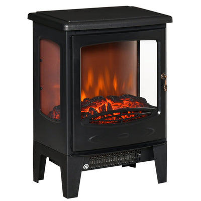 HOMCOM Electric Fireplace Heater, Freestanding Fireplace Stove with Realistic Adjustable Flame Effect and Adjustable Temperature 