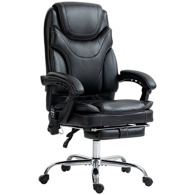 Vinsetto 6 Point Vibration Massage Ergonomic Office Chair PU Leather Heated Reclining Computer Desk Seat Footrest Lumbar Support Black 