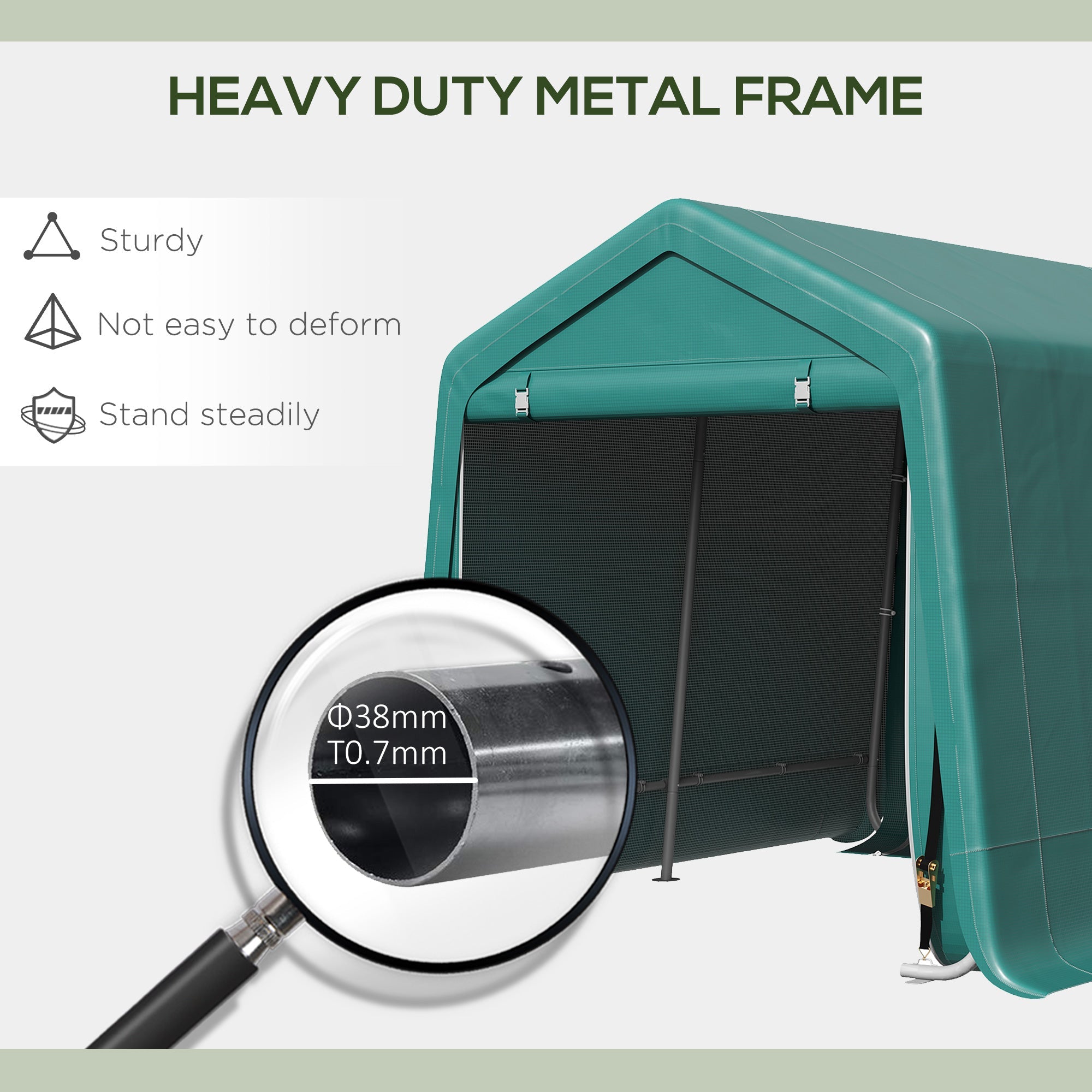 Outsunny 7.9' x 6.6' Garden Storage Tent, Patio Storage Shelter w/ Metal Frame and Double Zipper Doors, Green 