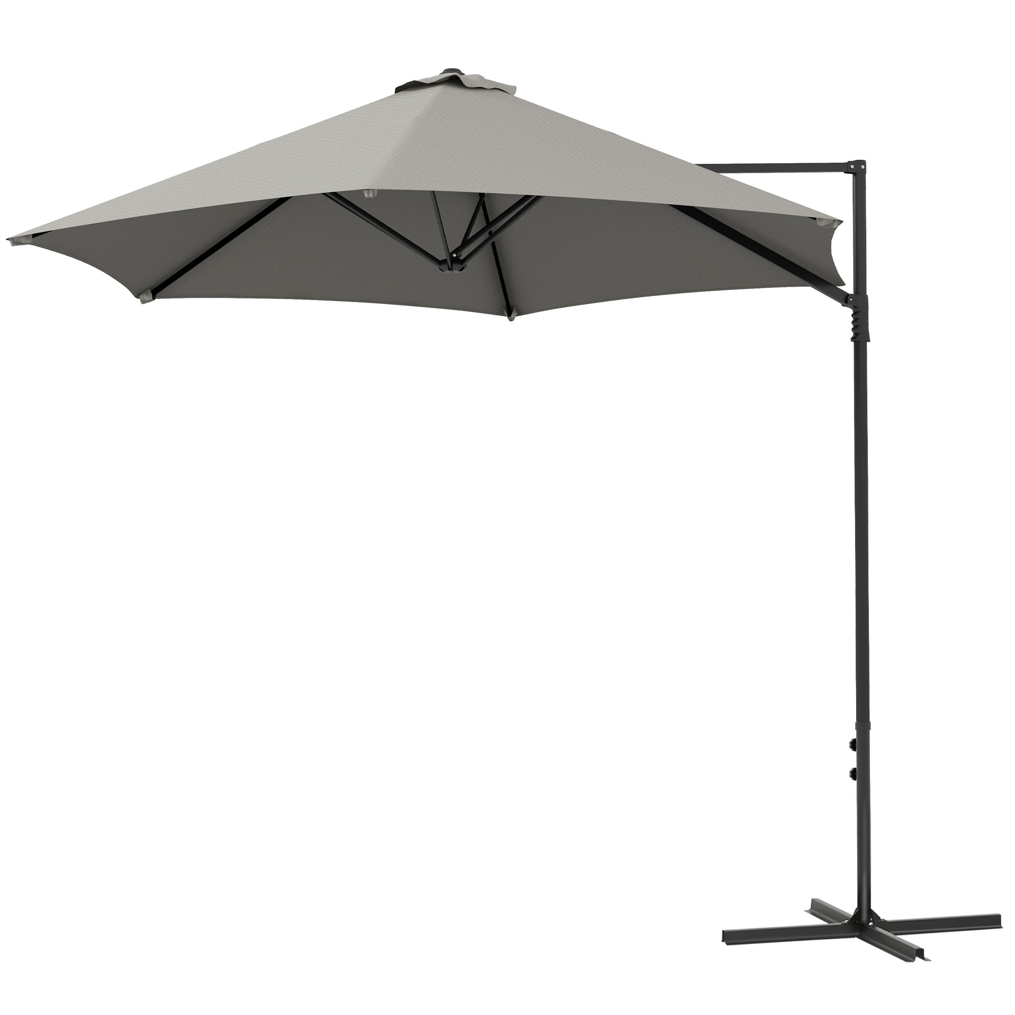 Outsunny 8.5FT Outdoor Cantilever Roma Parasol with 360° Rotation and Cross Base, Offset Patio Umbrella for Garden, Light Grey 