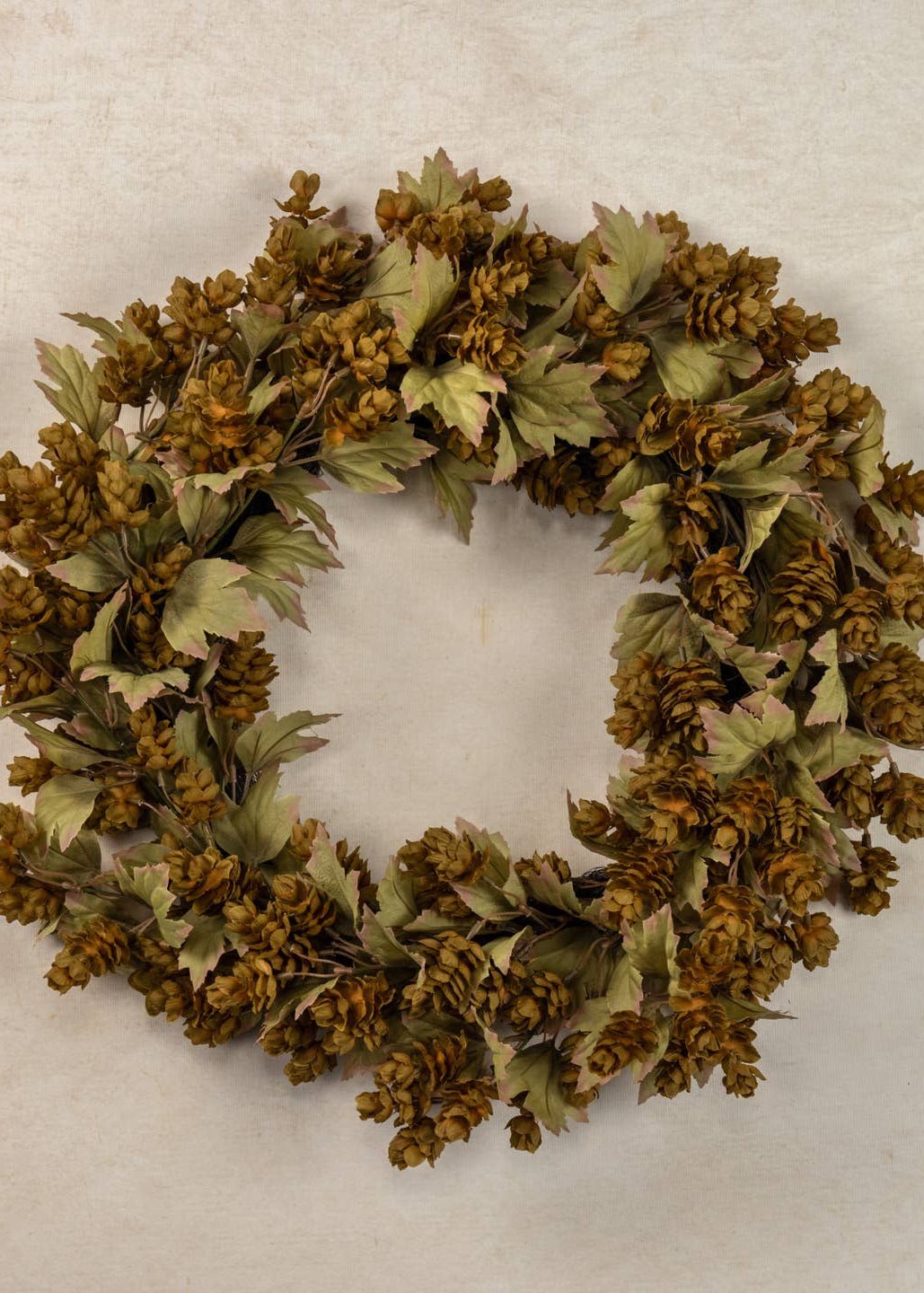 Green Hops Wreath with Fall Leaves 