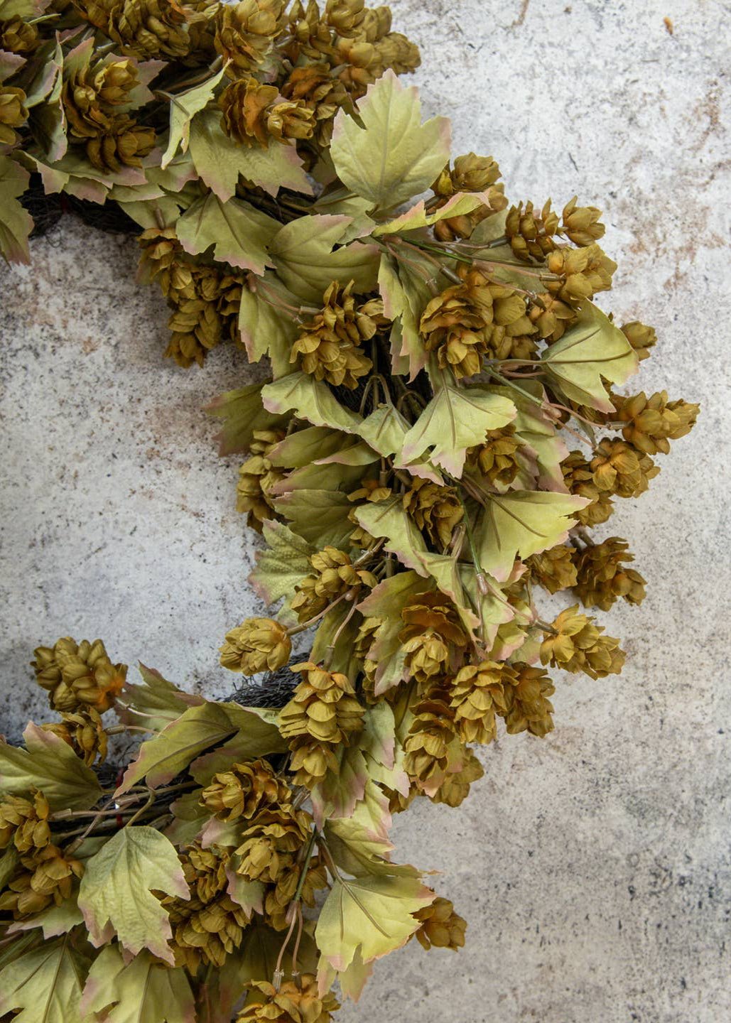 Green Hops Wreath with Fall Leaves 