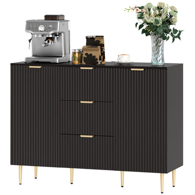 HOMCOM Modern Kitchen Storage Cabinet, Sideboard Buffet Cabinet w/ 3 Drawers and Adjustable Shelves for Kitchen Hallway, Black 