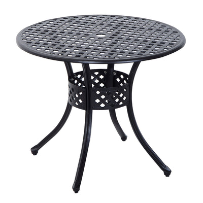 Outsunny Cast Aluminum Bistro Dining Table 33" Round with Umbrella Hole Outdoor Patio Garden Furniture Black 