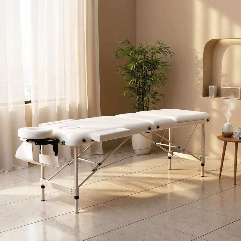 85" 3 Section Foldable Massage Table Professional Salon Spa Facial Couch Bed (White)
