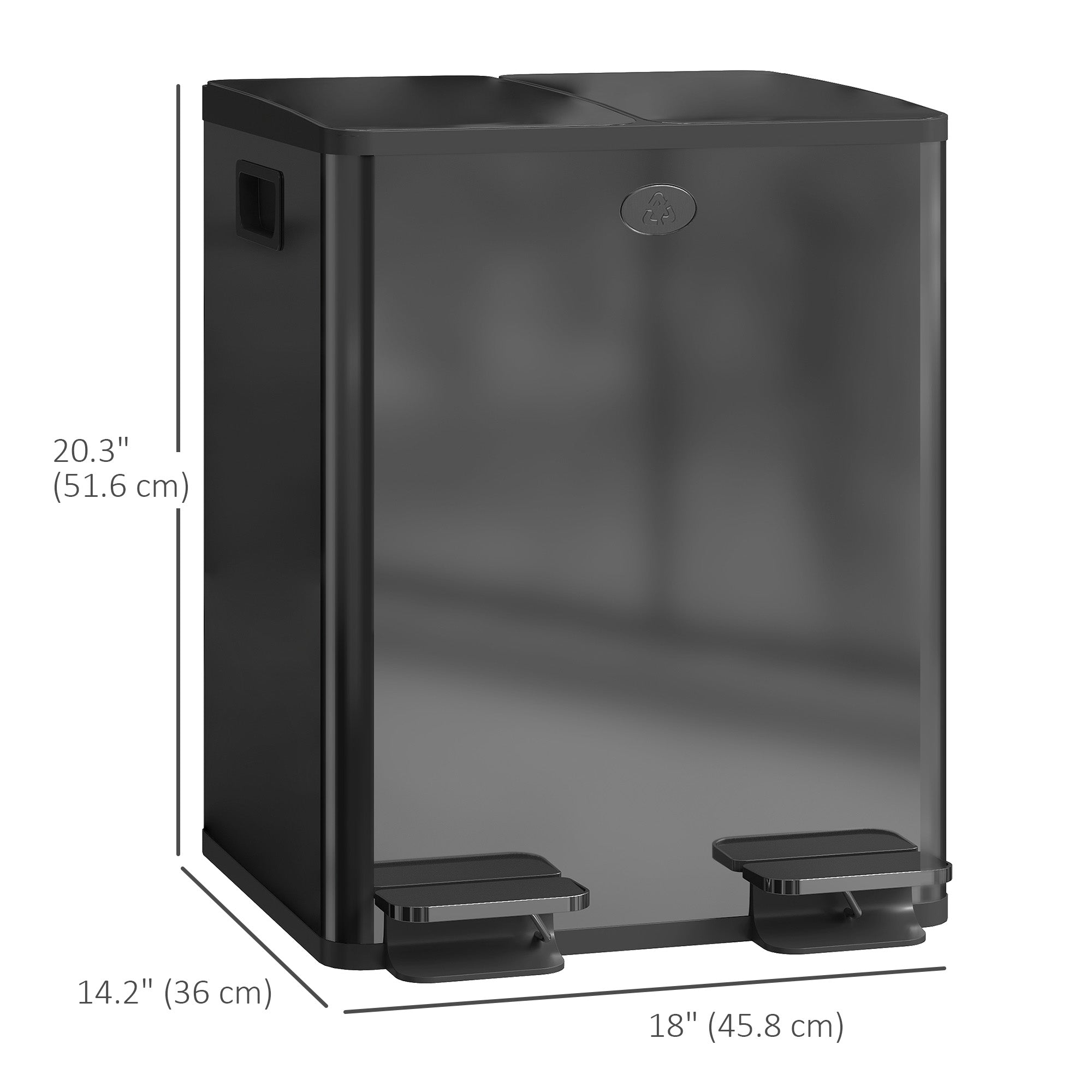 HOMCOM Dual Garbage Bin, Soft-Close Trash Can with Foot Pedal, 2 x 20 Liter Garbage Can with Removable Inner Buckets, Black 