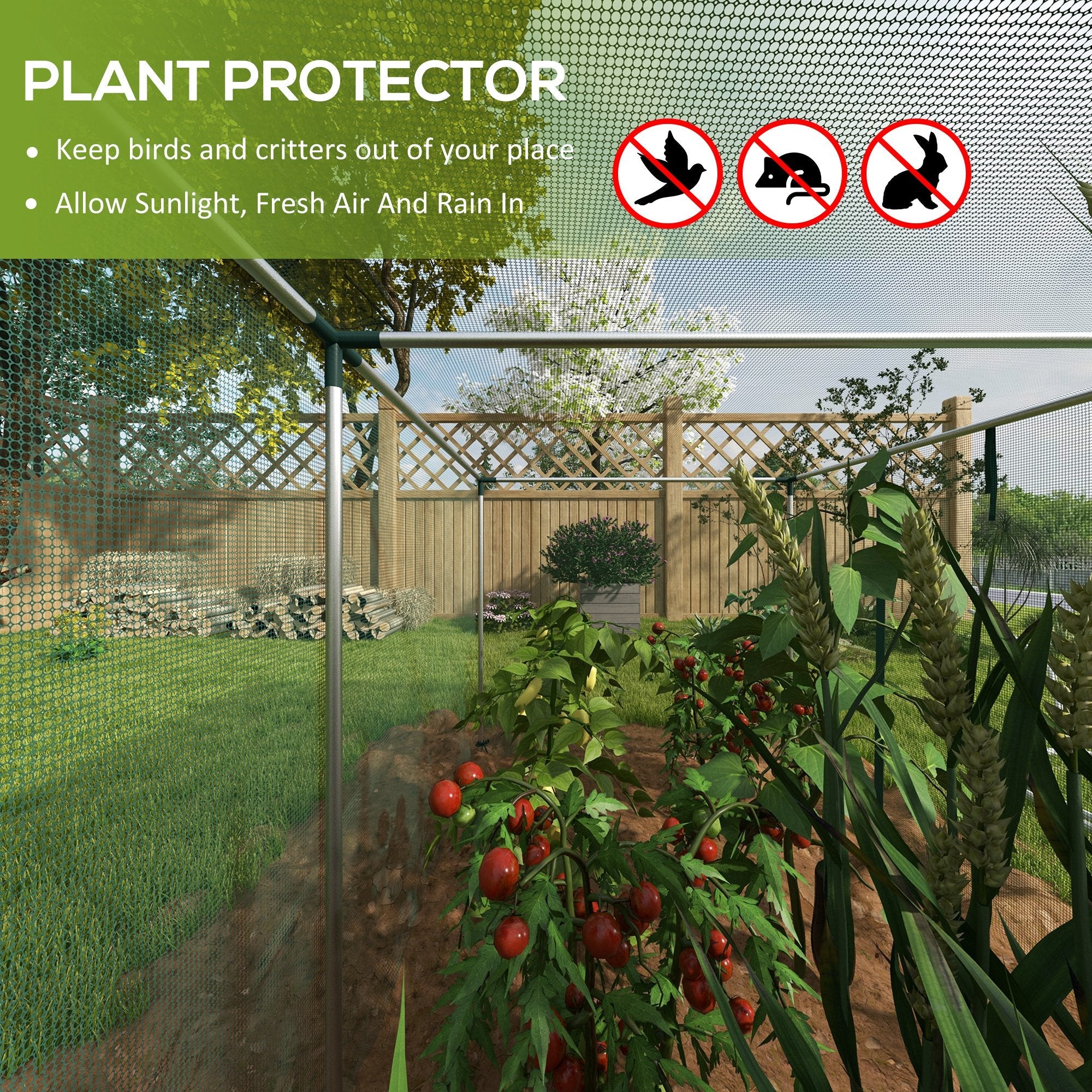 Outsunny Galvanized Steel Crop Cage, Plant Protection Tent with Zippered Door, 12' x 4', Green 