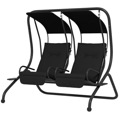 Outsunny Porch Swing 2-Seater with Canopy Shade: Outdoor Patio Chair Garden Poolside Backyard Black 