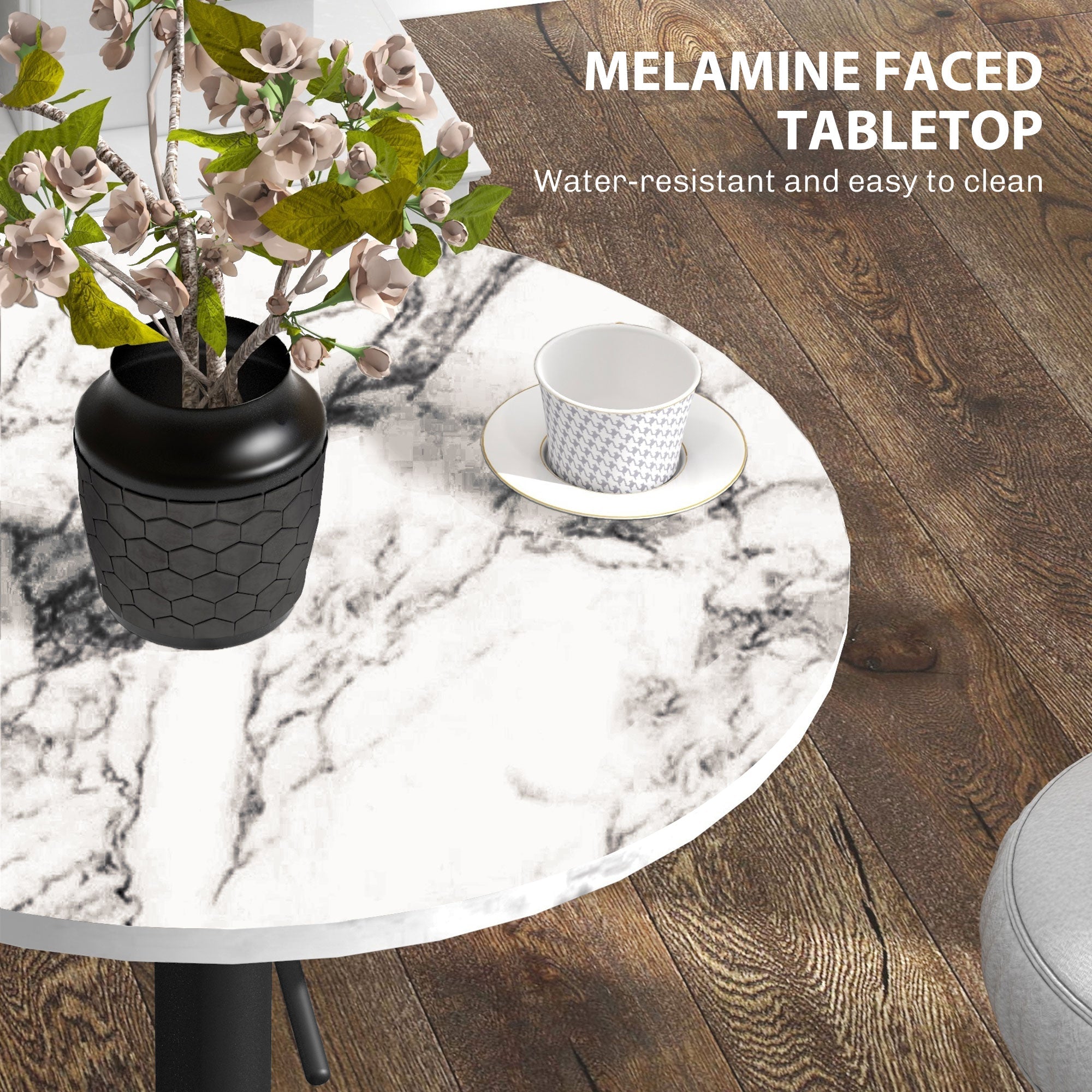 HOMCOM Adjustable Bar Table for 2, Round Pub Table with Steel Base for Home Bar, Small Dining Room, White Marble 