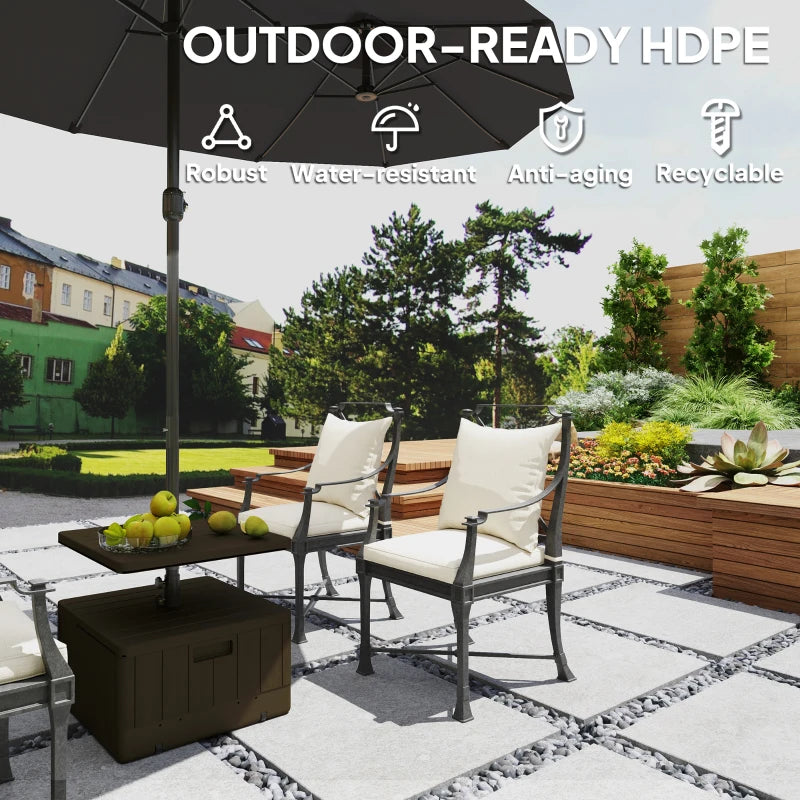 Patio Umbrella Weighted Base with Table Tray, Heavy Duty Umbrella Base with Wheels Handles, Brown