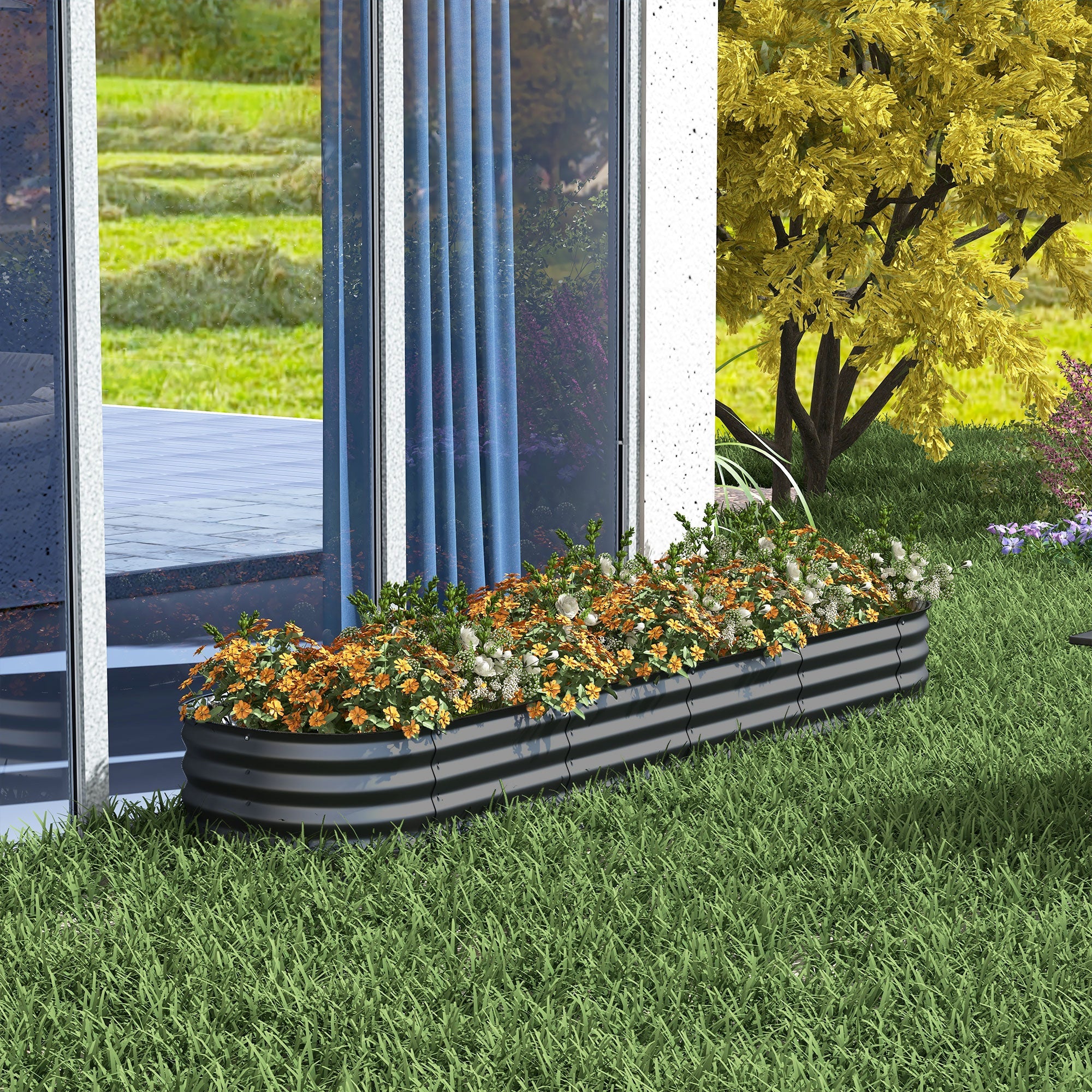 Outsunny 7.9 x 2 x 1ft Galvanized Raised Garden Bed Kit, Metal Planter Box with Safety Edging, Dark Grey 