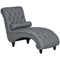 HOMCOM Button Tufted Chaise Lounge Chair Grey Indoor Upholstered with Bolster Pillow Wood Legs Nailhead Trim