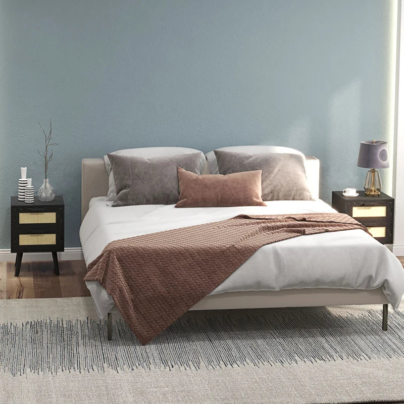 Boho Nightstands Set of 2, Bedside Tables with 2 Drawers for Living Room, Bedroom, Black