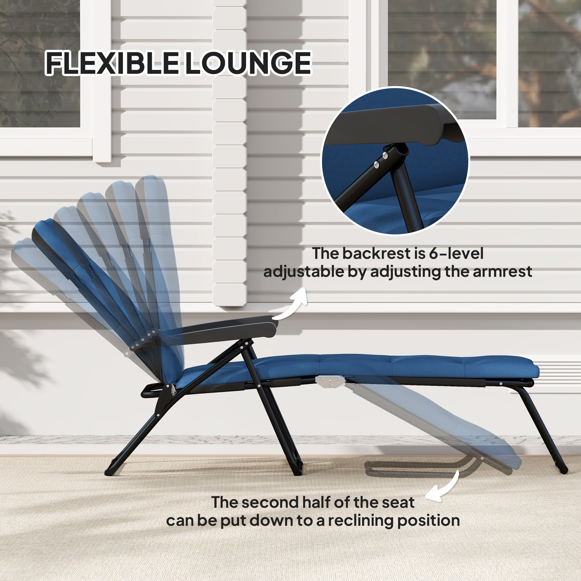 Outsunny Foldable Lounge Chair, Reclining Patio Sun Lounger with 6-Position Adjustable Back, Blue 