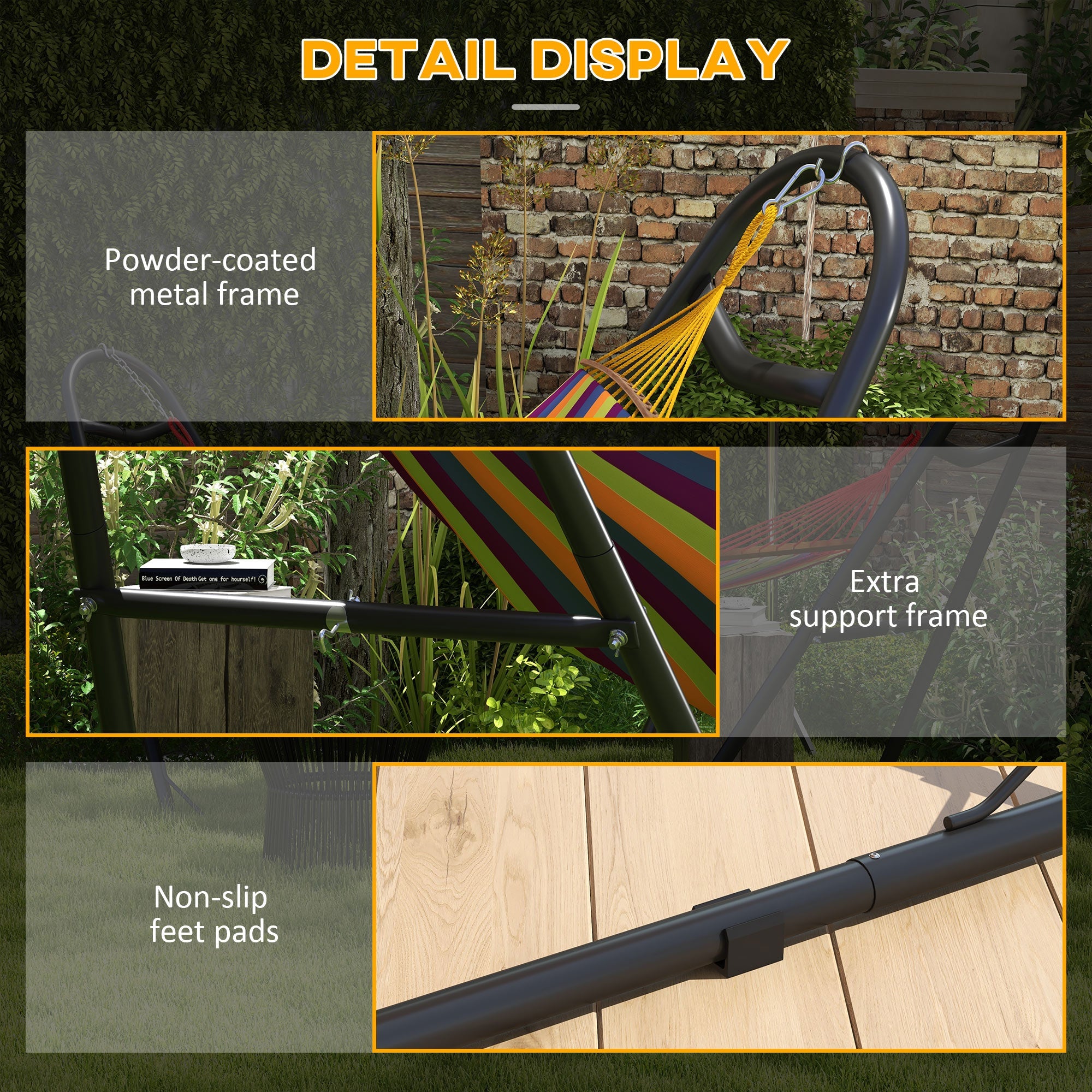 Outsunny 10.3ft Metal Hammock Stand 550 lbs Capacity Portable for Brazilian Flat-style Hammocks Black 