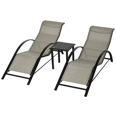 Outsunny Patio Lounge Chair Set: Outdoor Sunbathing with Side Table, Gray Finish for Stylish Comfort 