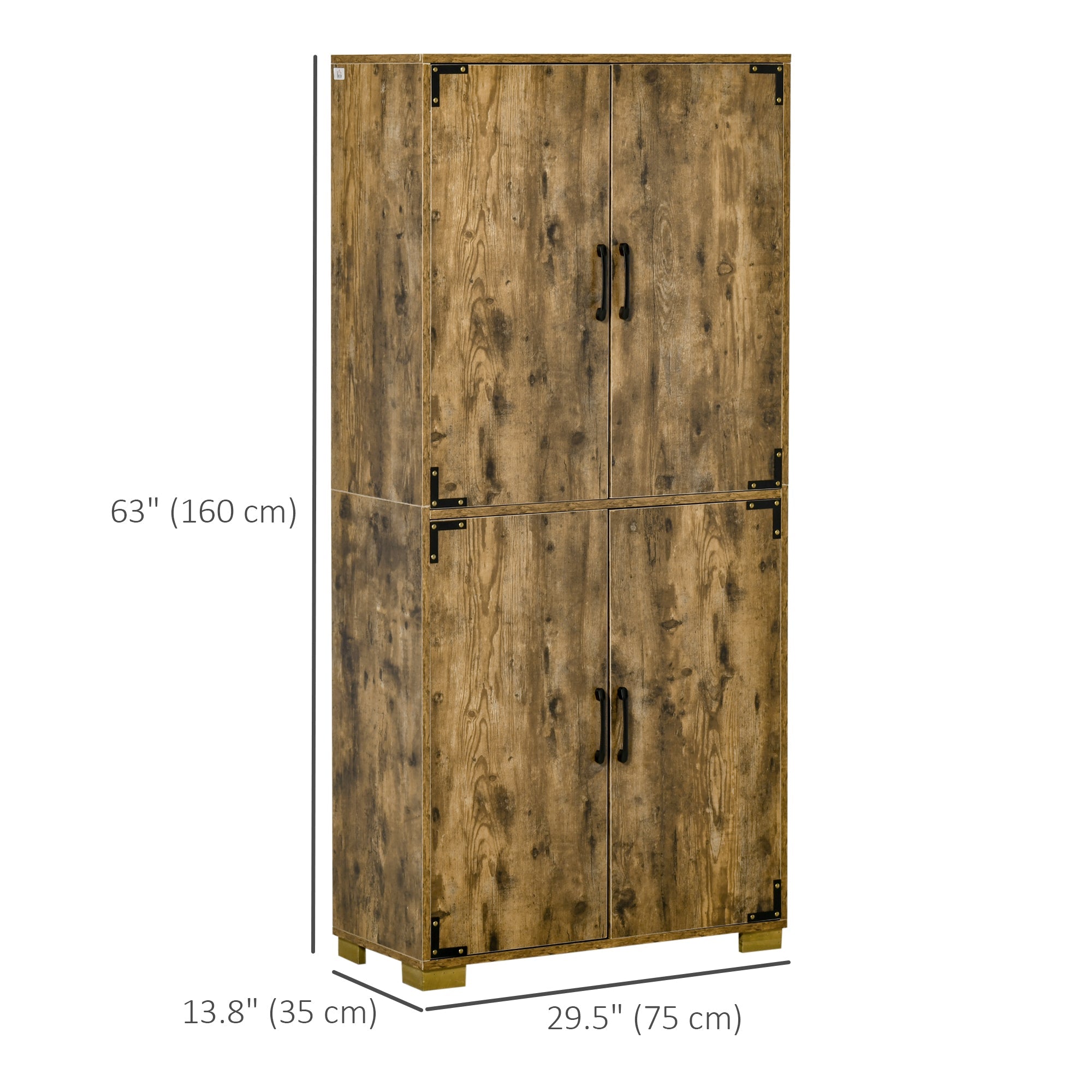 HOMCOM Farmhouse Rustic Brown Kitchen Pantry Storage Cabinet 4 Doors Shelves Cupboard Organizer Furniture 