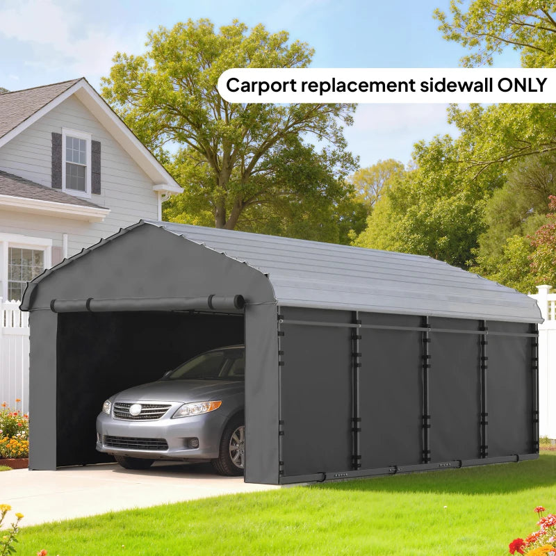 Carport Replacement Canopy Cover Sidewalls for 10' x 15' Carport, UPF50+ Waterproof Garage Car Shelter Tarp, Dark Grey