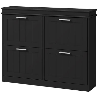 HOMCOM Shoe Storage Cabinet: Space-Saving Design with 4 Flip Drawers & Adjustable Shelves for 20 Pairs, Black 