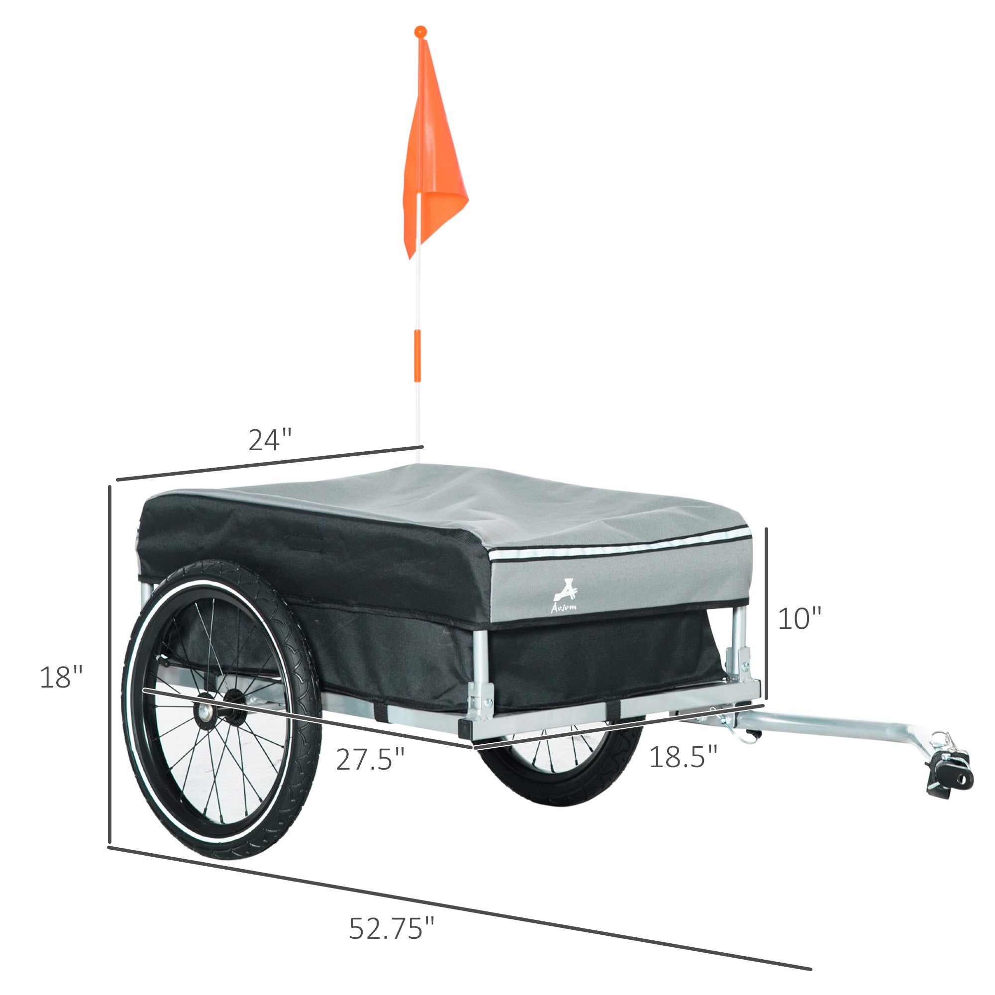 Aosom Outdoor Bike Cargo Trailer, Foldable Bicycle Luggage Wagon, Triple Safety, 16" Wheels, Removable Cover, Black and Grey 