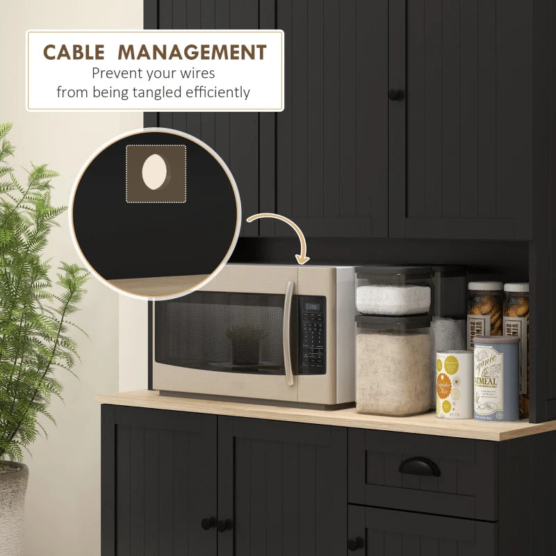 71" Kitchen Pantry Buffet with Hutch Storage Cabinet Microwave Oven Stand with Drawer, Black