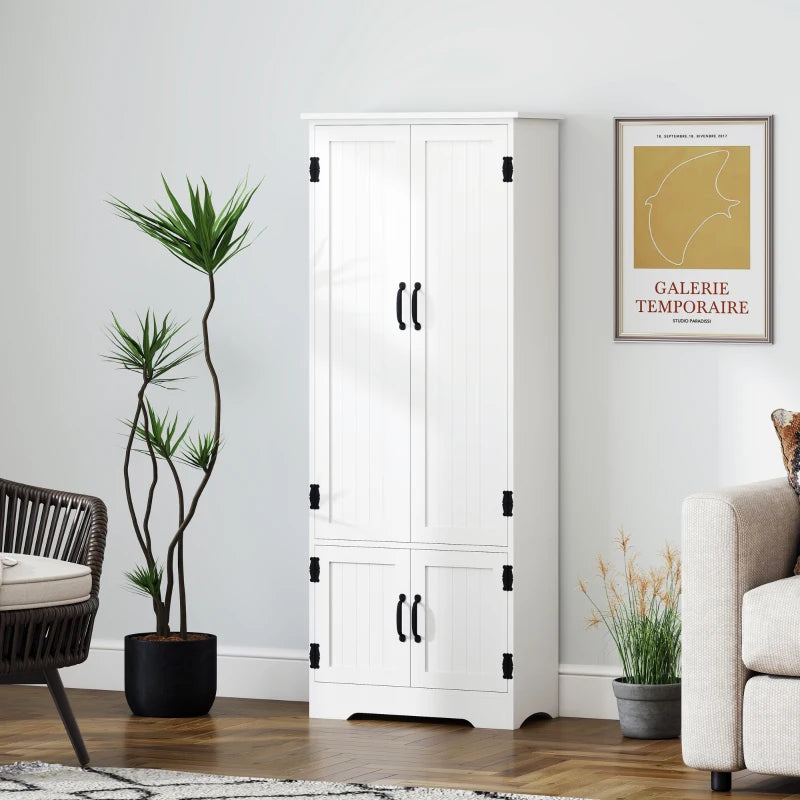 60" 4-Door Storage Cabinet Multi-Storey Large Space Pantry with Adjustable Shelves White