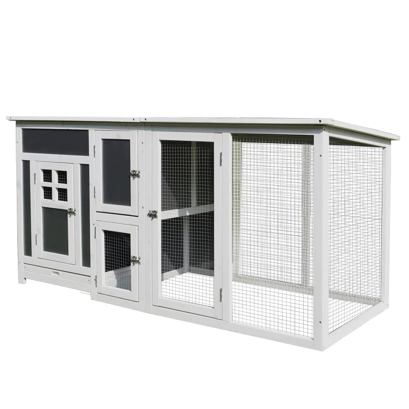 63" Chicken Coop Wooden Hen House Rabbit Hutch Poultry Cage Pen Outdoor Backyard with Nesting Box and Run Small Animal Cage PC Roof Grey