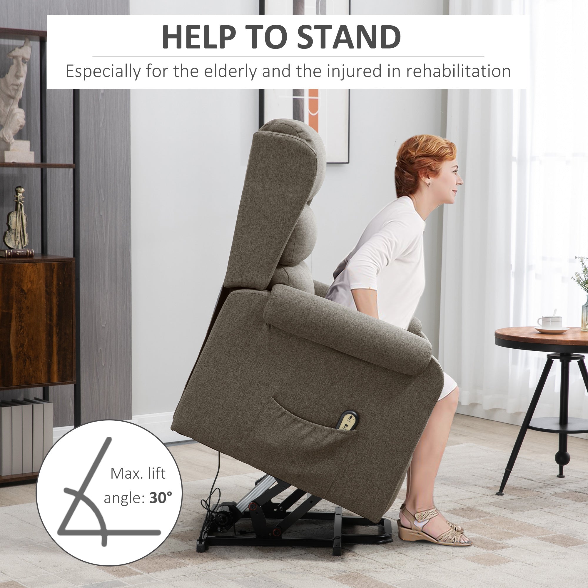 HOMCOM Lift Chair for Elderly, Power Chair Recliner with Footrest, Remote Control, Side Pockets for Living Room, Brown 