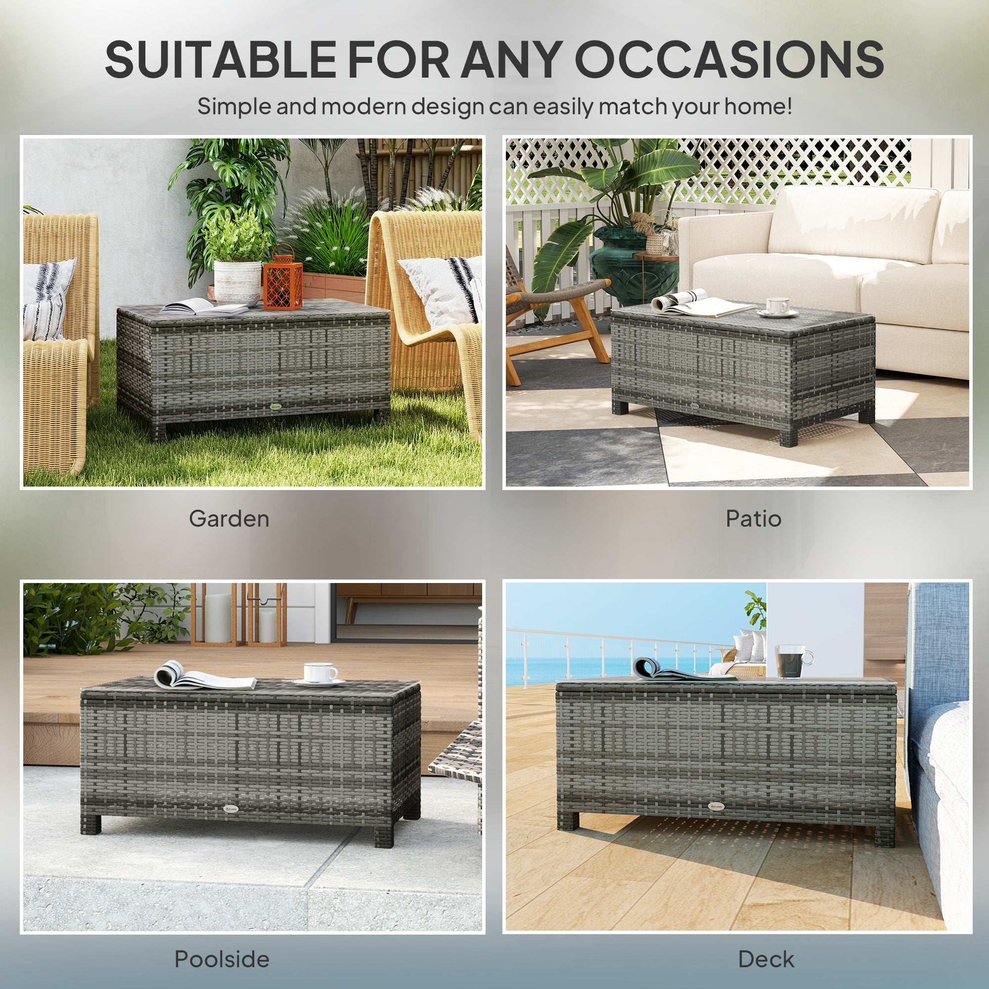 Outsunny Rattan Wicker Coffee Table with Glass Top Outdoor Garden Patio Furniture Brown Tempered 