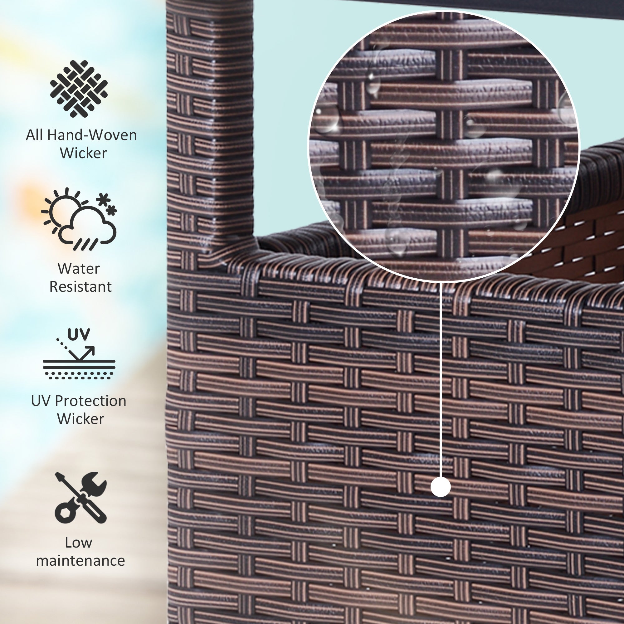 Outsunny 22" Steel PE Rattan Wicker Outdoor Patio Accent Table w/ Umbrella Insert 