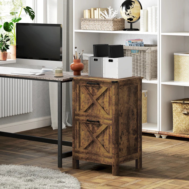 Vertical Filing Cabinet with 2 Drawers, Rustic Farmhouse Office Storage Cabinet for A4, Letter Size, Rustic Brown