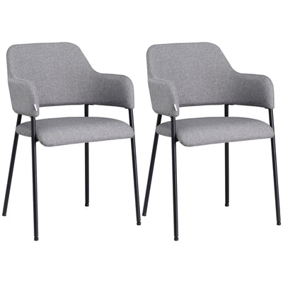 HOMCOM Modern Dining Chairs Set of 2 Linen Touch Fabric Accent Chairs with Armrests Steel Legs for Kitchen Stylish Comfortable Seating 