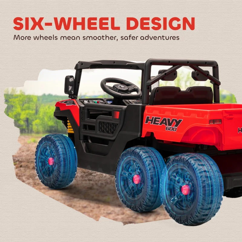 Qaba 24V 4WD Kids Ride On Truck with 6 Wheels Electric Ride On Car with Remote, Dump Bed for 3-8 Years, Red