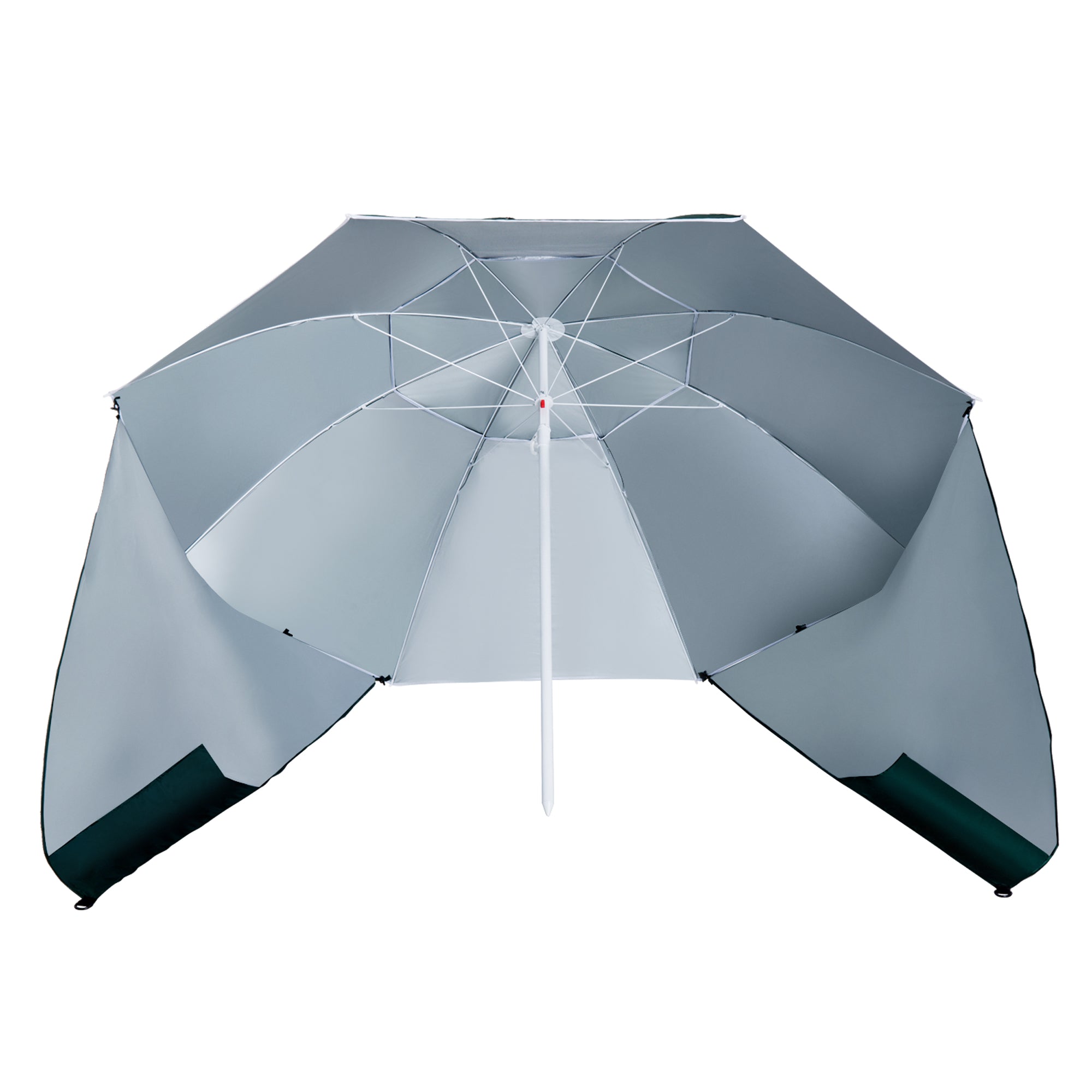 Outsunny 7.5FT 2-in-1 Umbrella Shelter with Carry Bag, Beach Sport Umbrella with Silver Coated UPF50+ UV Protection Dark Green 