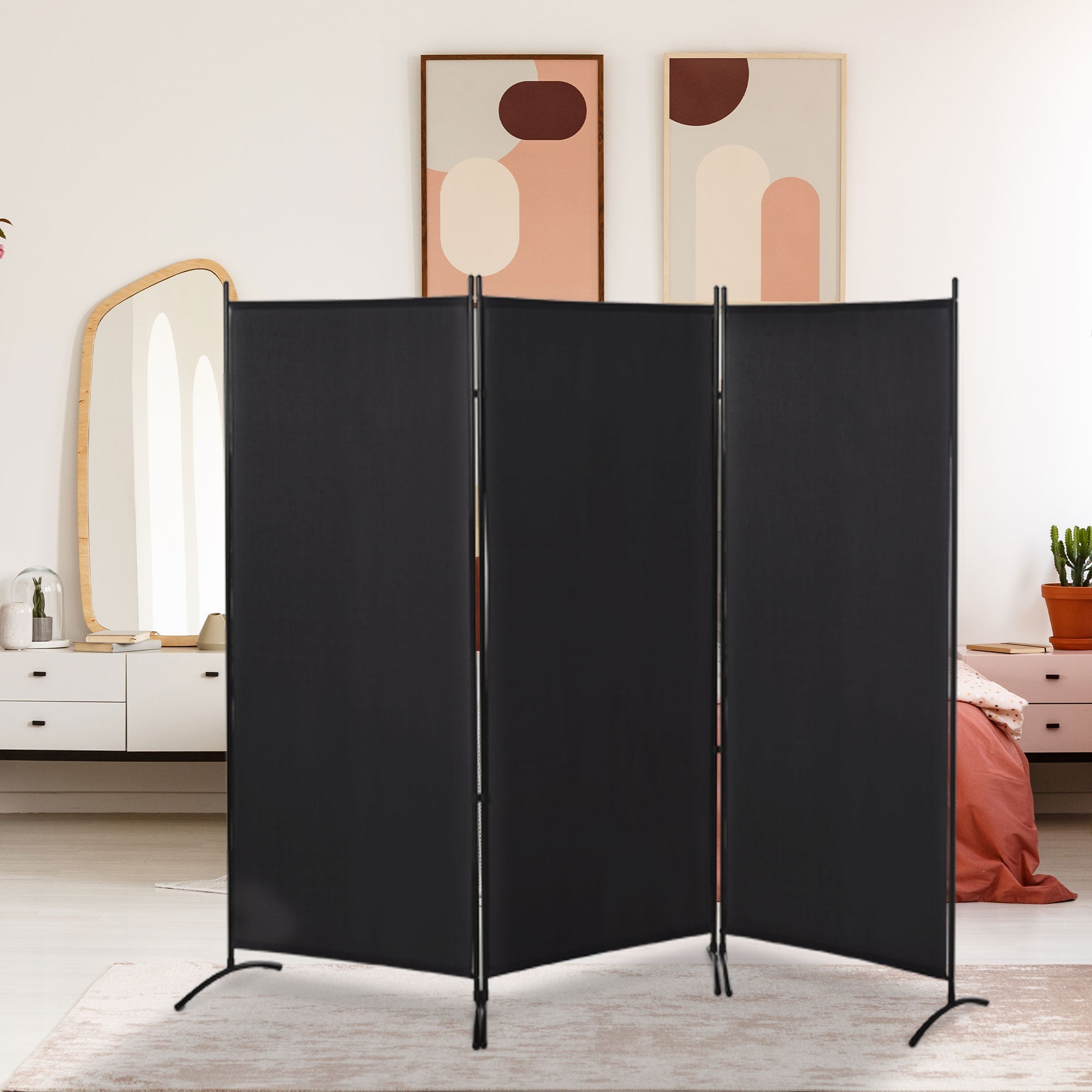 HOMCOM Minimalist Elegance Room Divider: 3-Panel Double Hinged Folding Wall Partition for Home Office, Sleek Black 